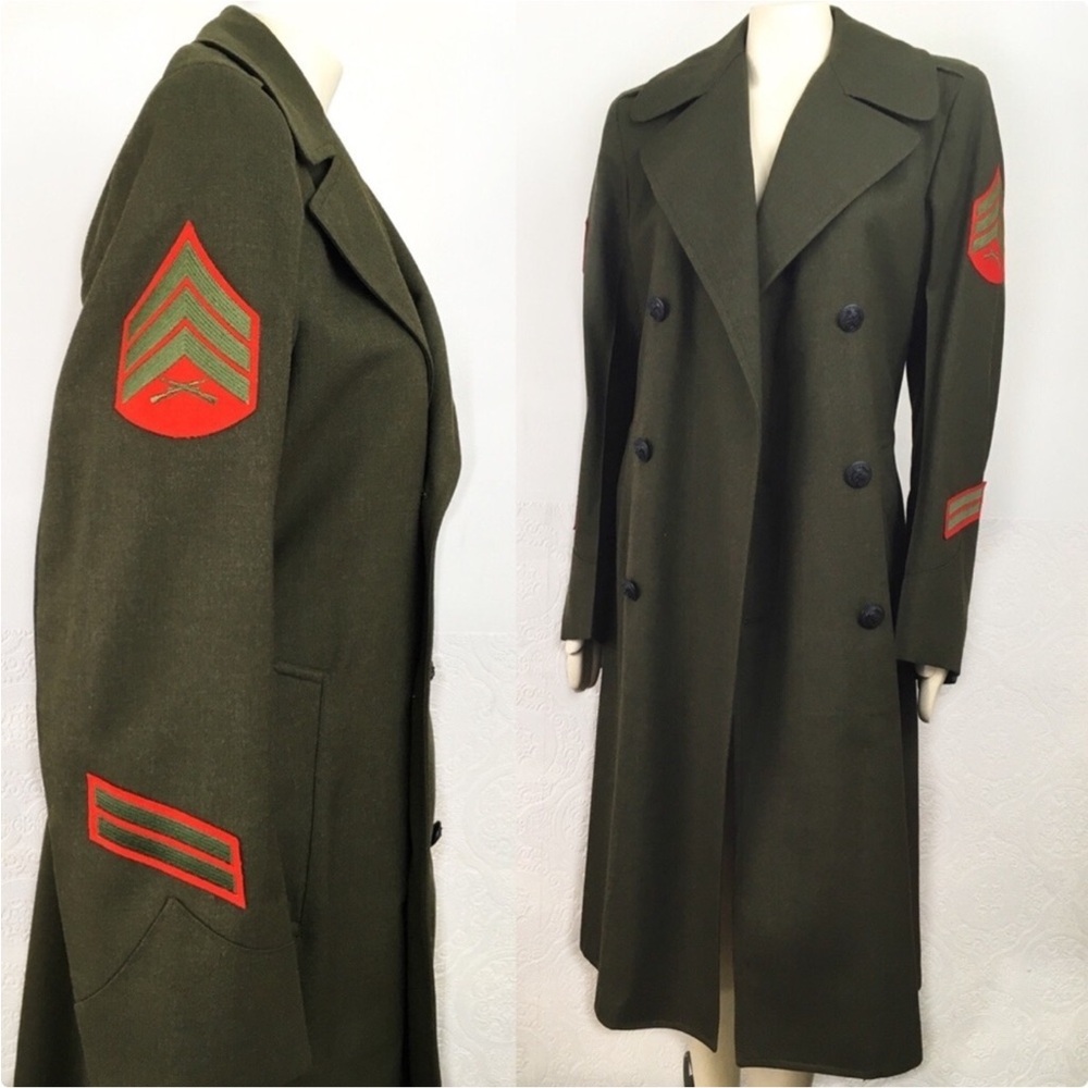 Vintage 70’s US Military Issued green wool double breasted overcoat 36R
